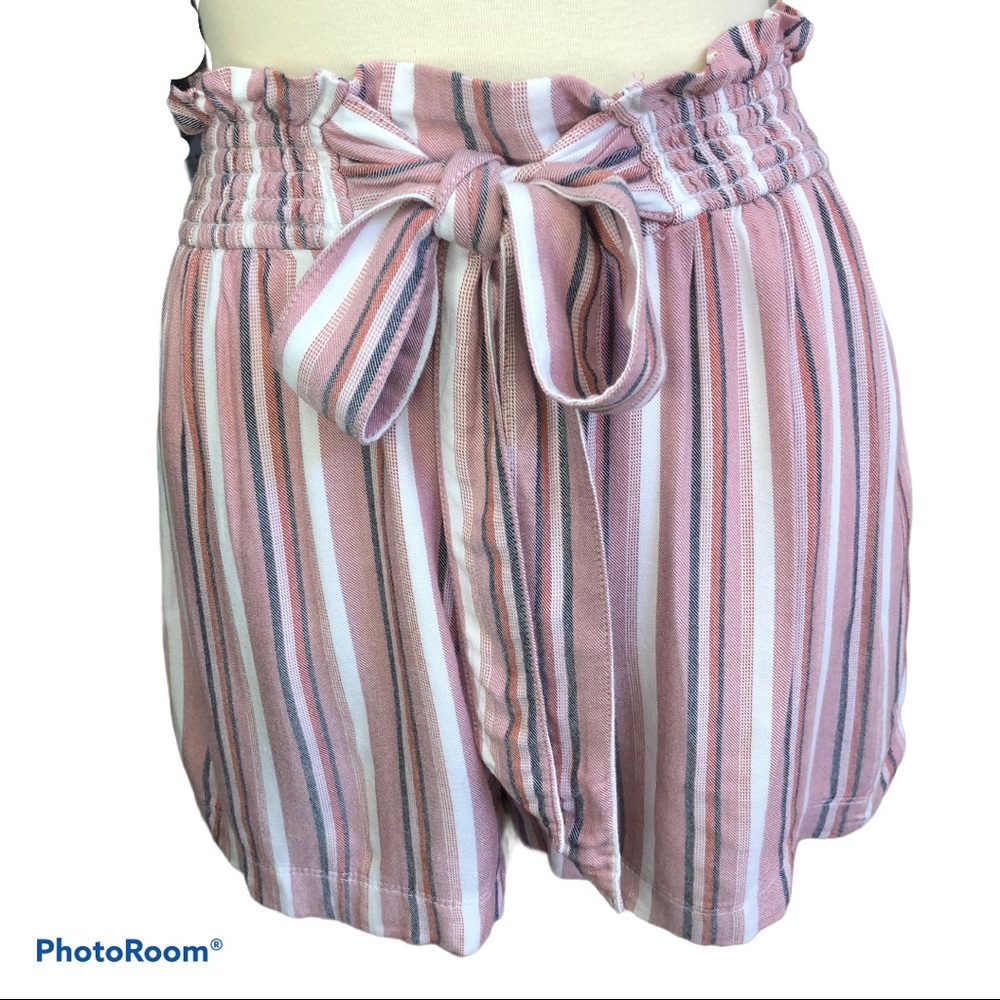 Hollister Paperbag Waist Striped Shorts Tie Belt High Rise Size S